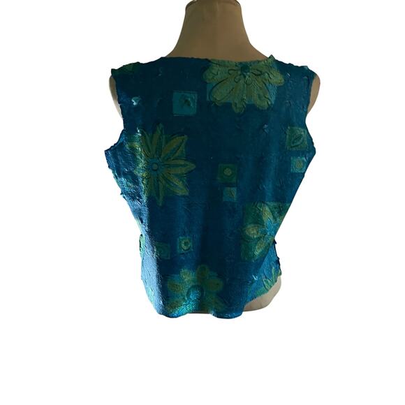 Y2K 2000s Blue Floral Crinkle Tank Top Plus Sz 2X Fairycore Tropical - Picture 2 of 8